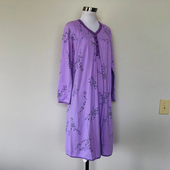 Nightgown Pullover Purple Floral Scoop Neck Long Sleeves CELESTIAL DREAMS - Picture 7 of 11